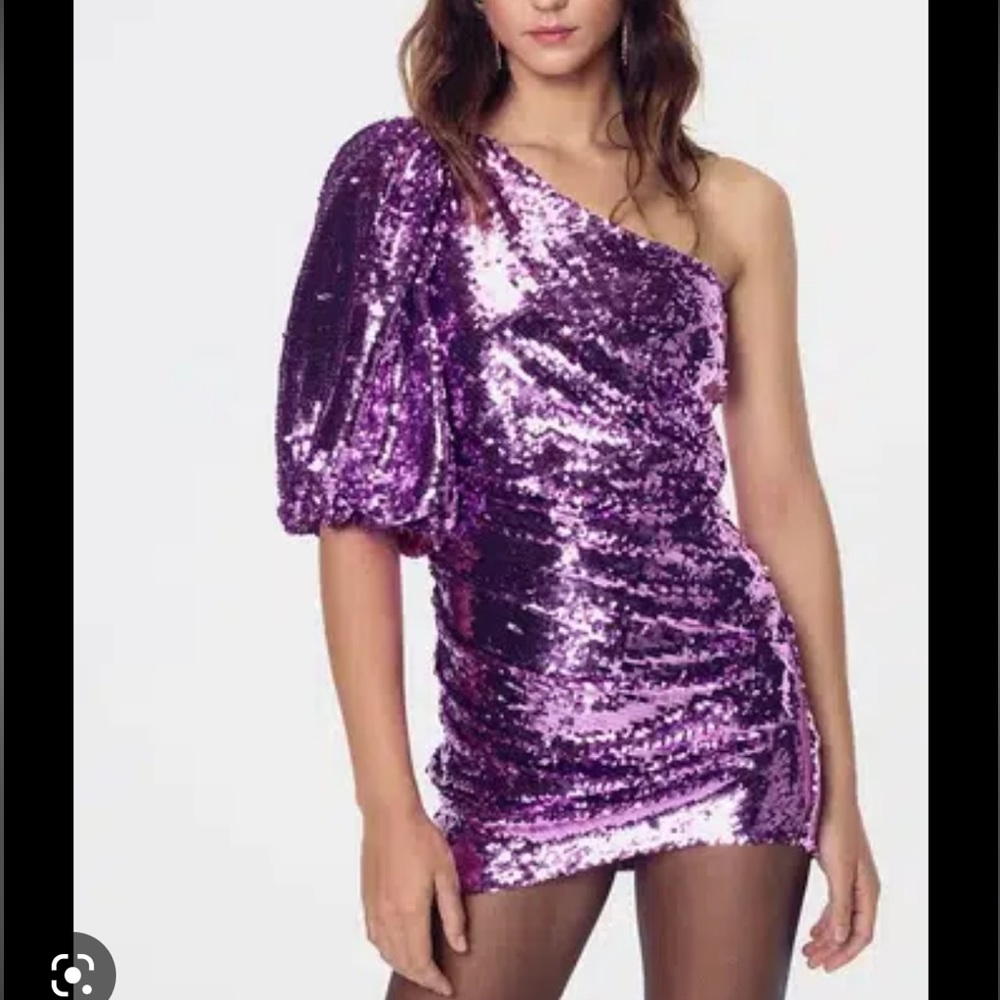 For Love & Lemons Revolve purple sequins party dress one shoulder